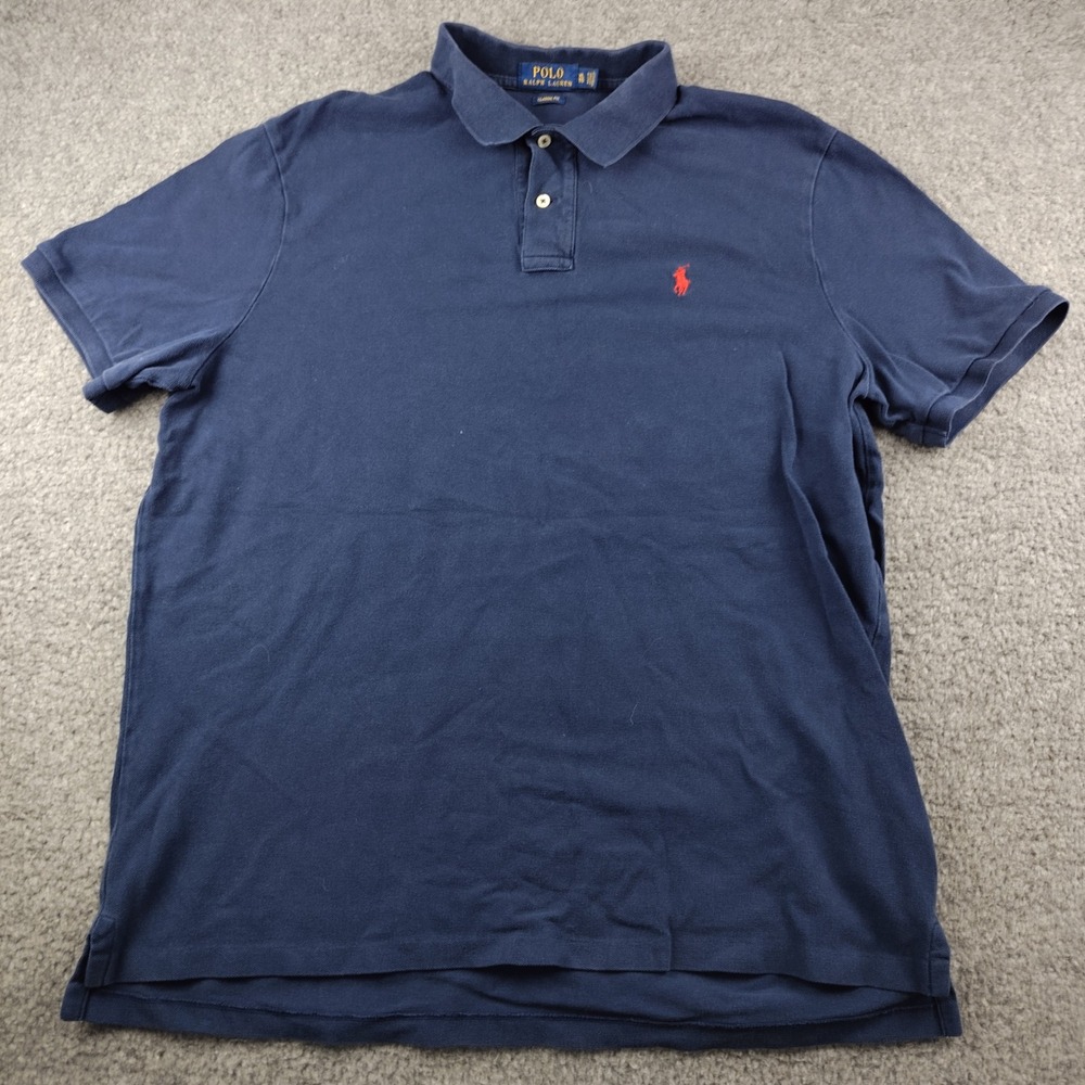 Polo Ralph Lauren Cotton Polo Mens XL Classic Fit Navy Blue Red Pony EUC